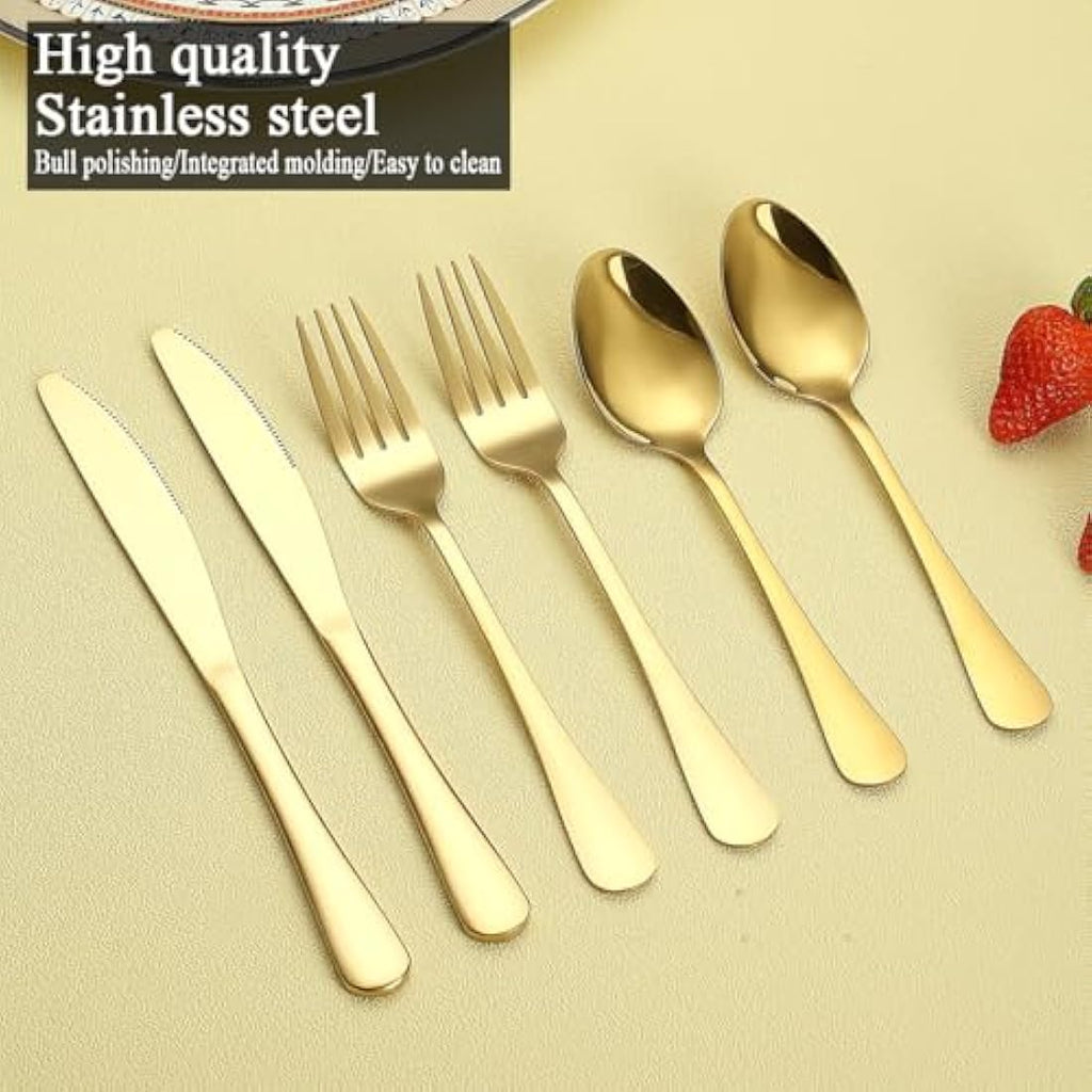 Gold Cutlery Set – 60-Piece Stainless Steel Flatware for 20