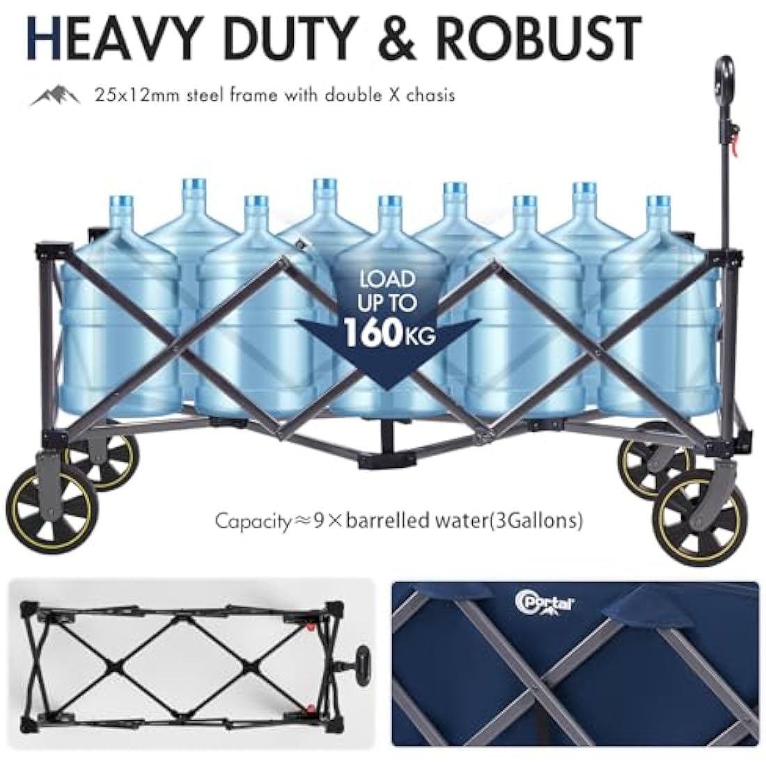 Portal 400L Heavy Duty Camping Trolley – 130cm Extended Folding Beach Wagon