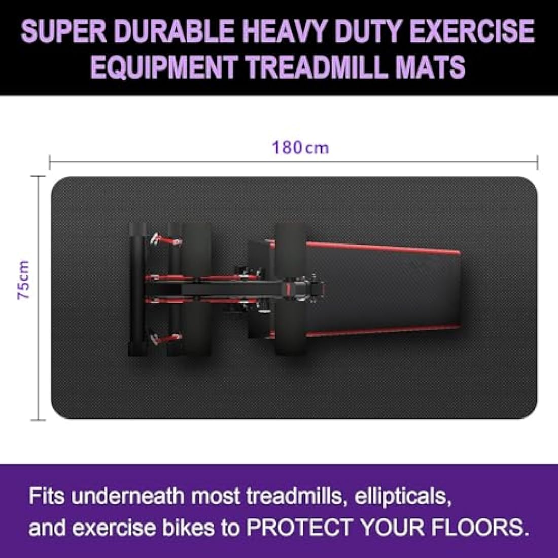 Vanexiss Heavy-Duty Treadmill Mat | Non-Slip Floor Protector, 180x75cm