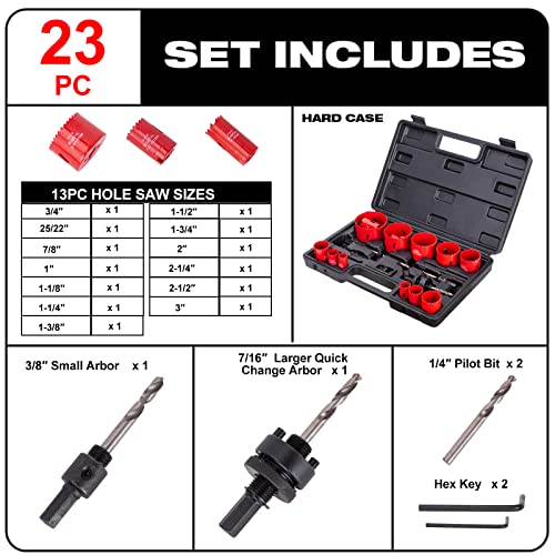 Ecotown 23-Piece Bi-Metal Hole Saw Kit | M42 HSS Cutter Set for Metal & Wood
