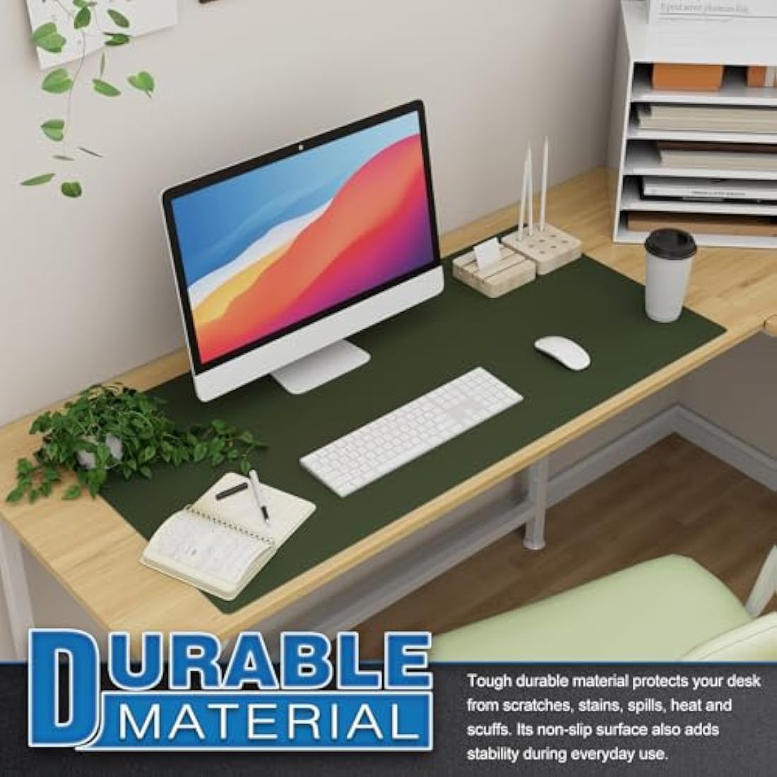 K KNODEL Leather Desk Mat | Large Office Mouse Pad & Blotter, Dark Green