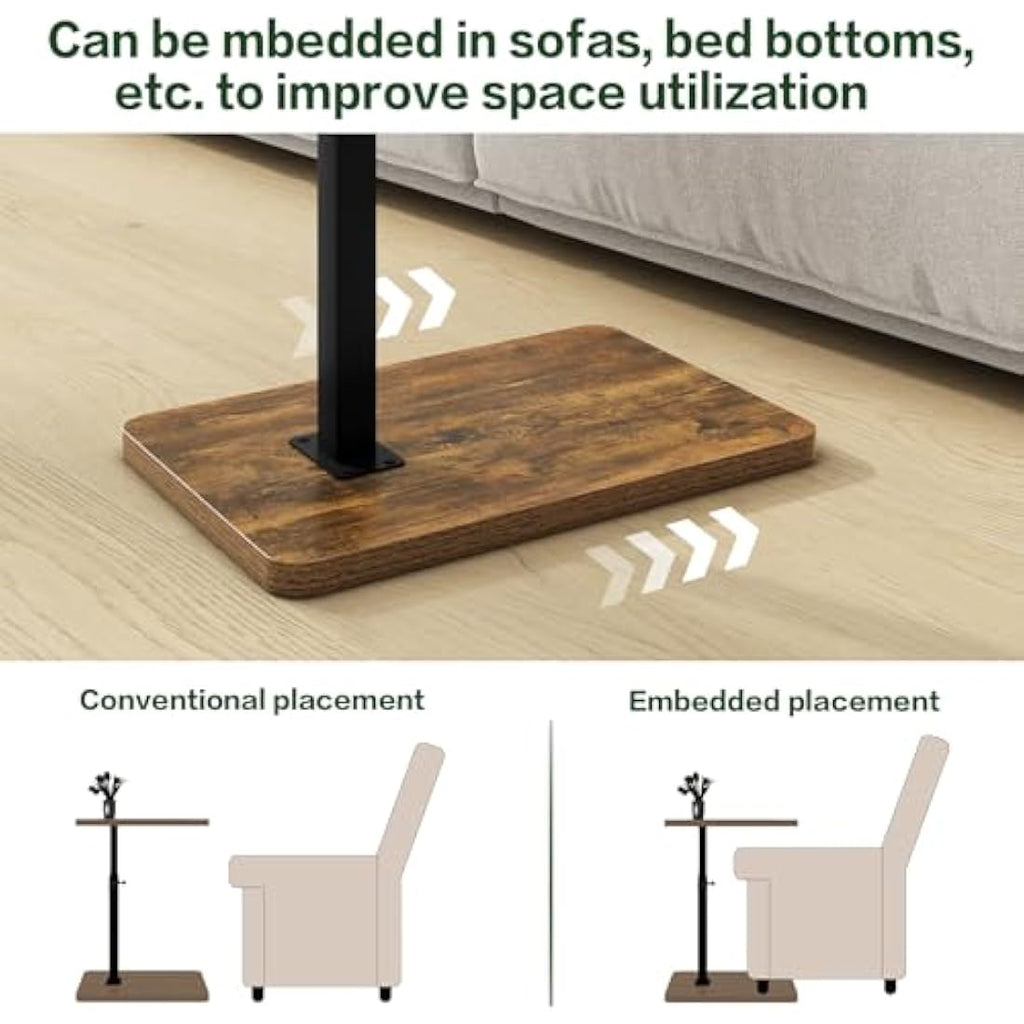 IBUYKE C Shaped Side Table – Swivel Height Adjustable End Table, Retro Brown