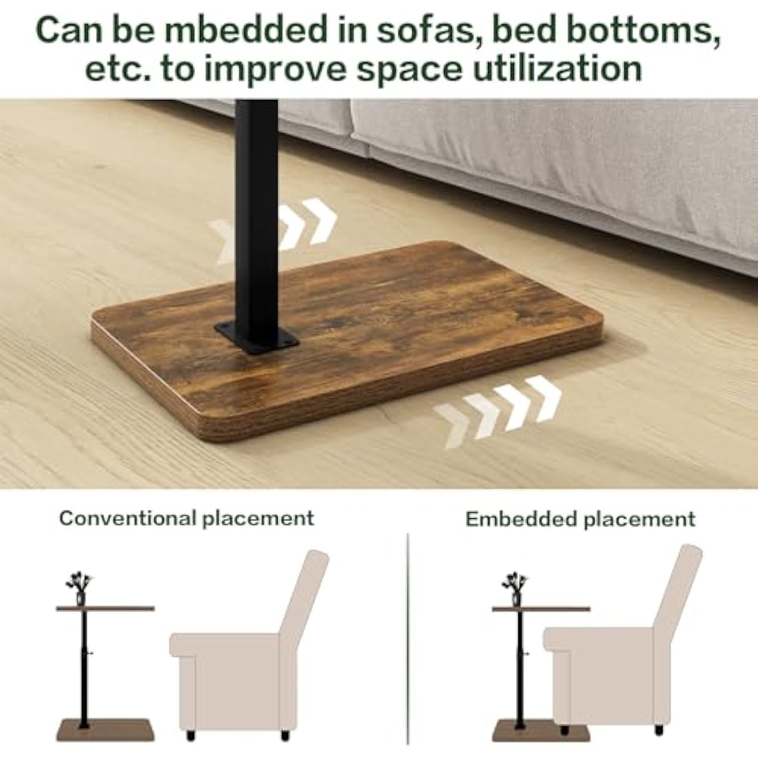IBUYKE C Shaped Side Table – Swivel Height Adjustable End Table, Retro Brown