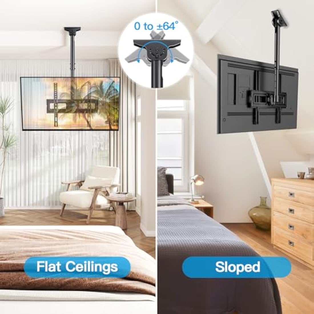 Perlesmith Ceiling TV Mount – Adjustable Swivel Bracket for 26-65 Inch TVs