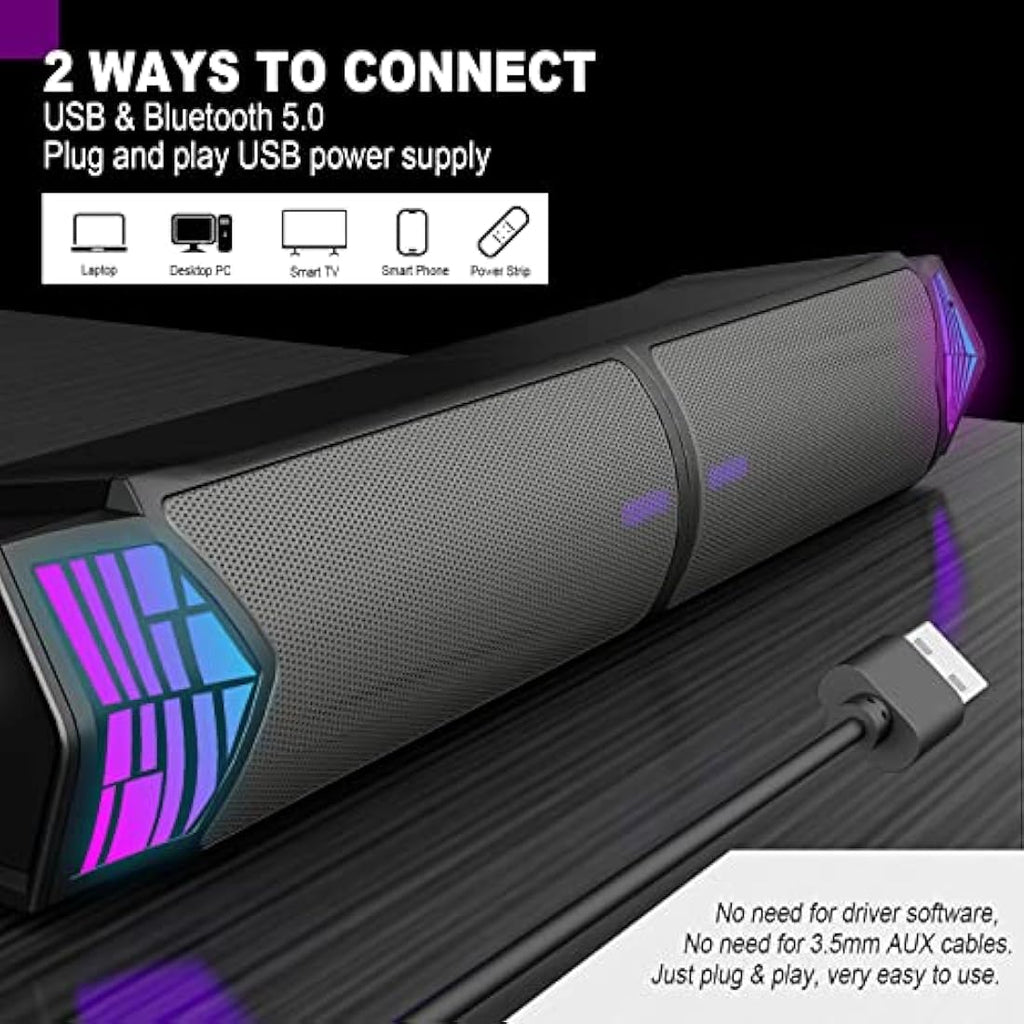 Smalody Detachable PC Speaker | 2-in-1 RGB Bluetooth Gaming Soundbar