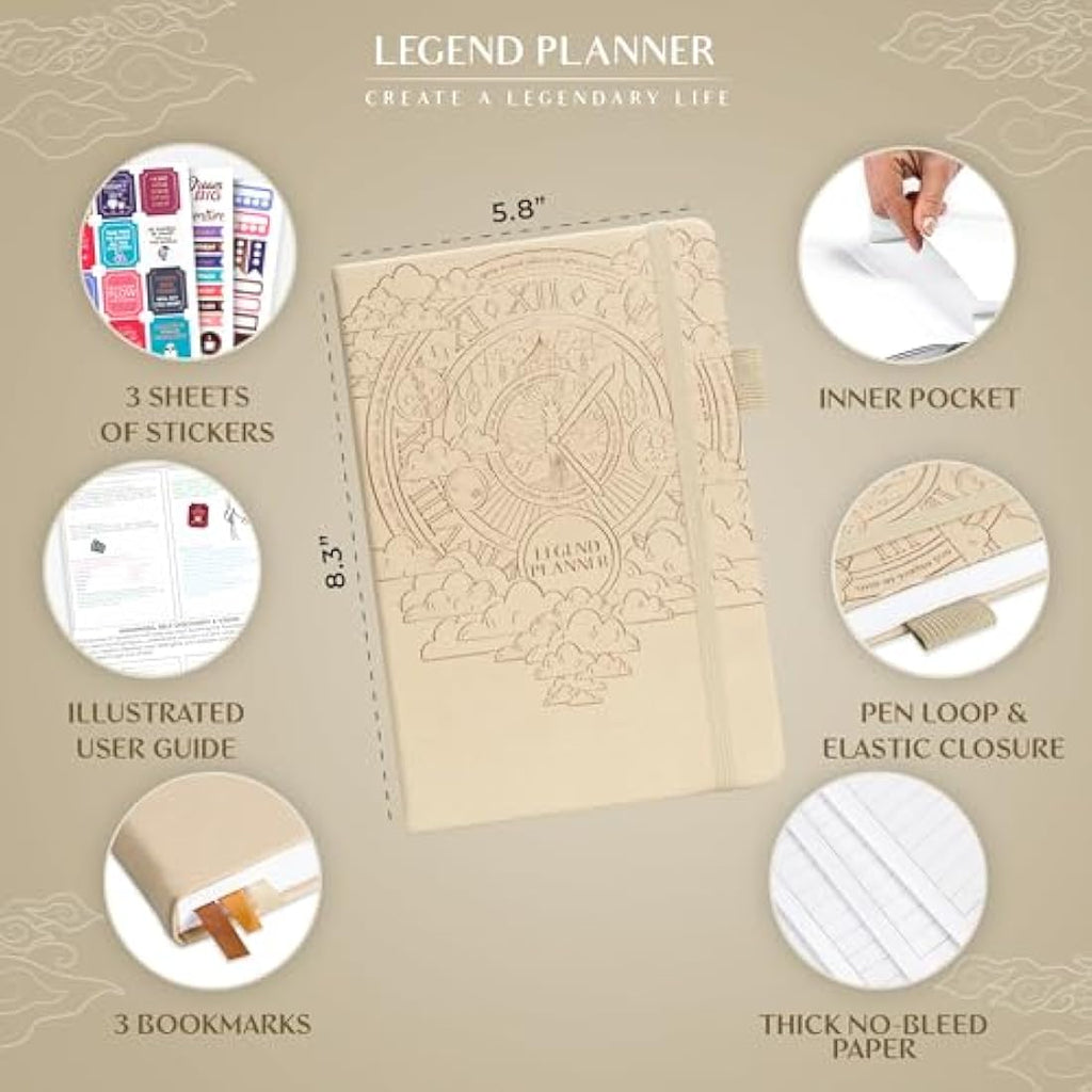 Legend Planner Hourly Schedule – Undated A5 Daily Organizer, Seashell