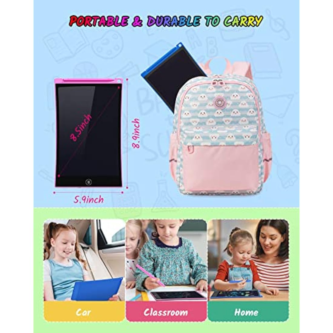 TECJOE 2-Pack LCD Writing Tablet | 8.5 Inch Colorful Doodle Board for Kids