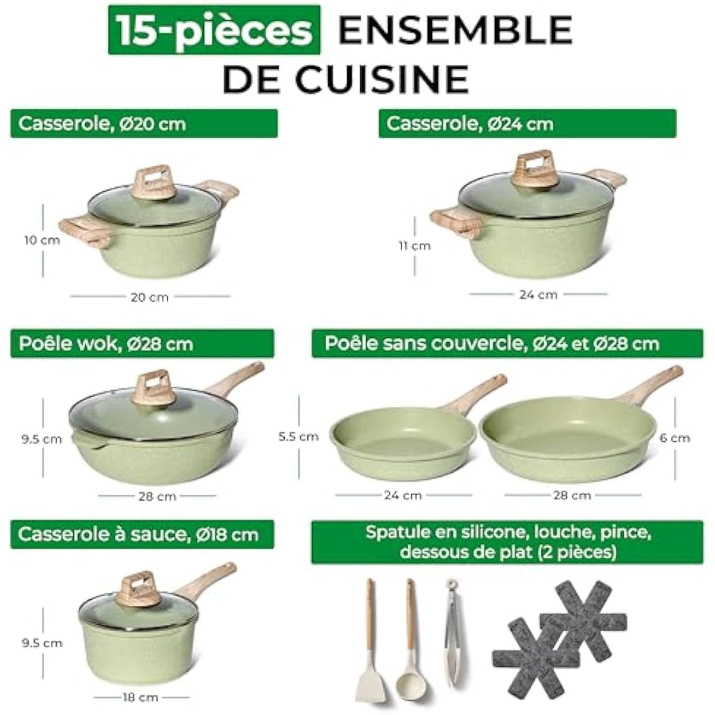 Just Perfecto 15-Piece Non-Stick Granite Cookware Set | Induction - Green