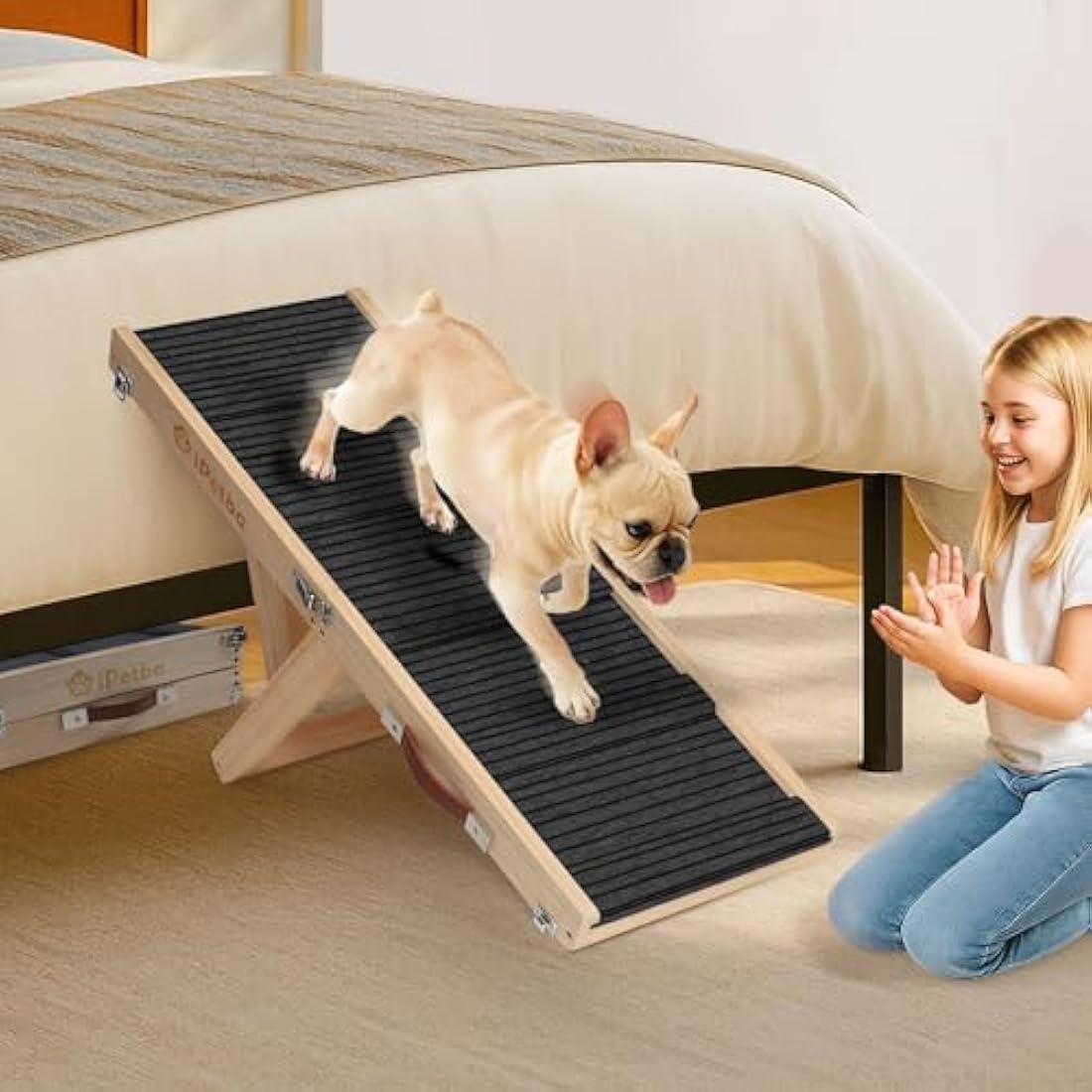 iPetba Adjustable Folding Dog Ramp | Solid Pine Wood Pet Ramp for Sofa