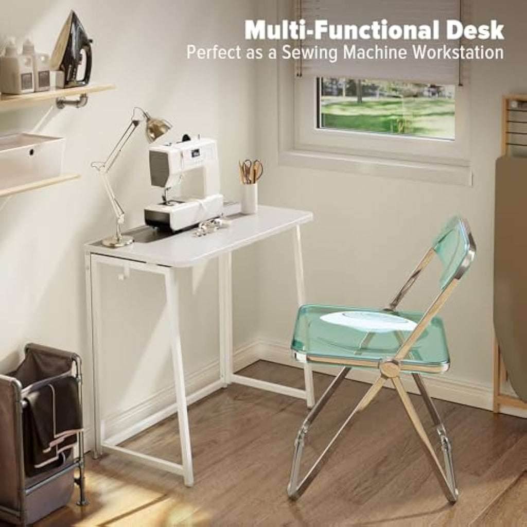WOHOMO Folding Desk | 80cm Small Portable Wooden Writing Table - White
