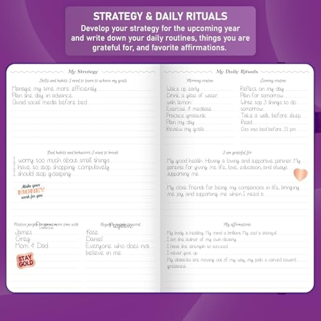 GoGirl Hourly Weekly Planner – A5 Undated Eco-Leather Agenda, Purple