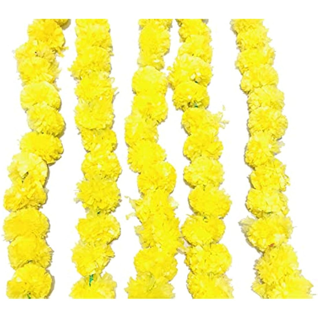 Jolof Store Artificial Marigold Garland - 5ft Yellow Floral Decor (5 Pack)