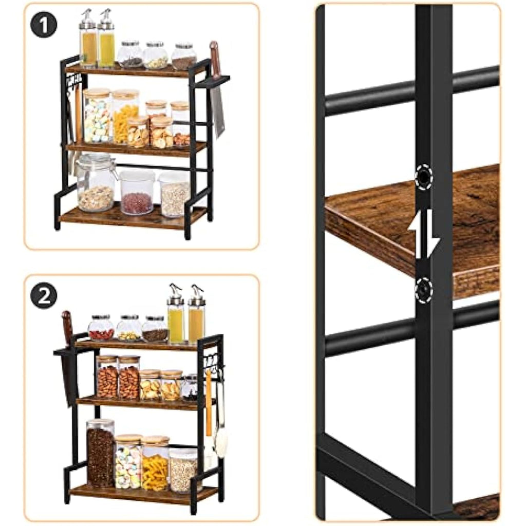 HOOBRO 3-Tier Spice Rack | Industrial Kitchen Countertop Organiser