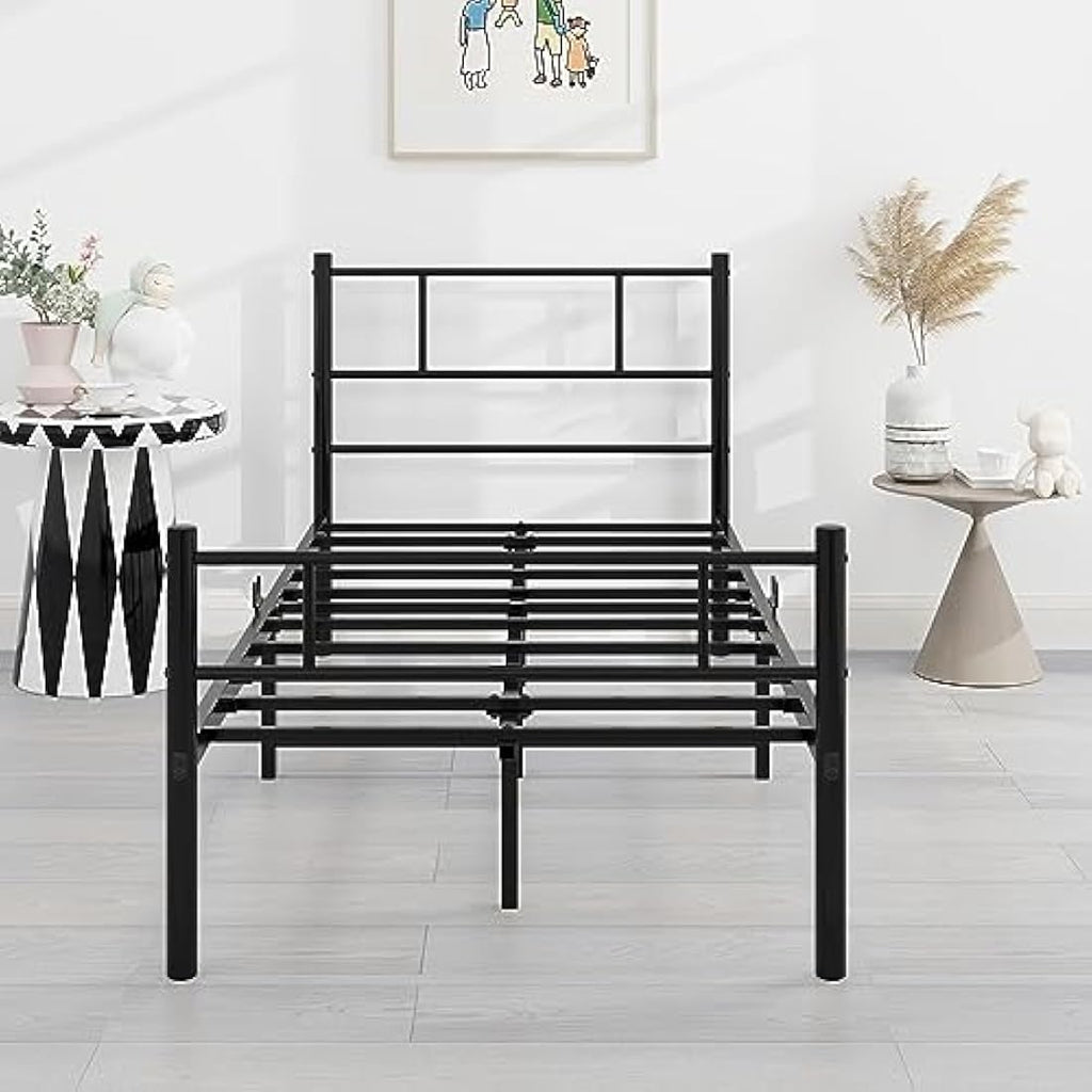 HOMERECOMMEND 3ft Single Metal Bed Frame with Headboard - Black Steel
