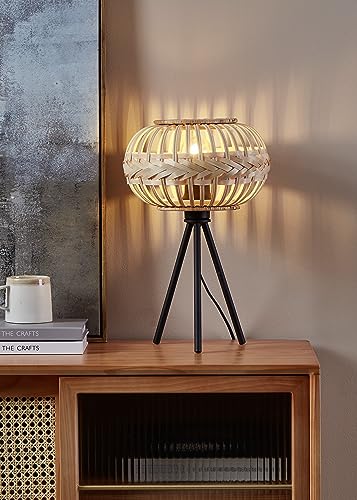 Eglo Amsfield 1 Tripod Bedside Lamp | Boho Bamboo & Black Metal