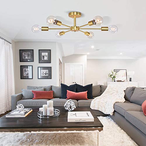 OYIPRO 6-Light Modern Chandelier – Brass Semi-Flush Mount Ceiling Light