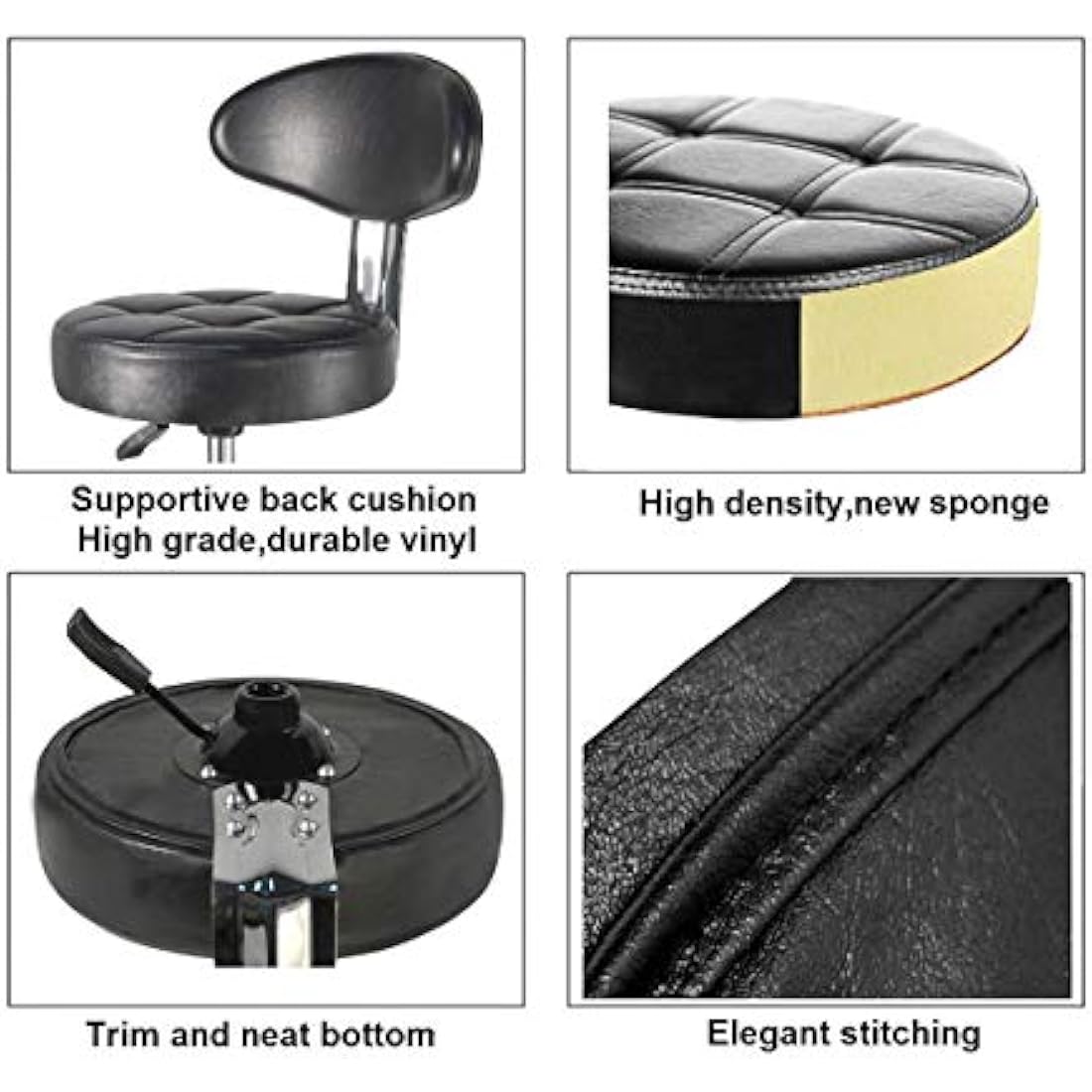 Kaleurrier Rolling Stool Chair – Heavy Duty Swivel Seat with Backrest