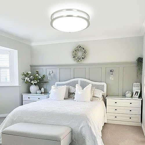 DINGLILIGHTING 30W LED Flush Mount Ceiling Light | 5CCT Dimmable Nickel