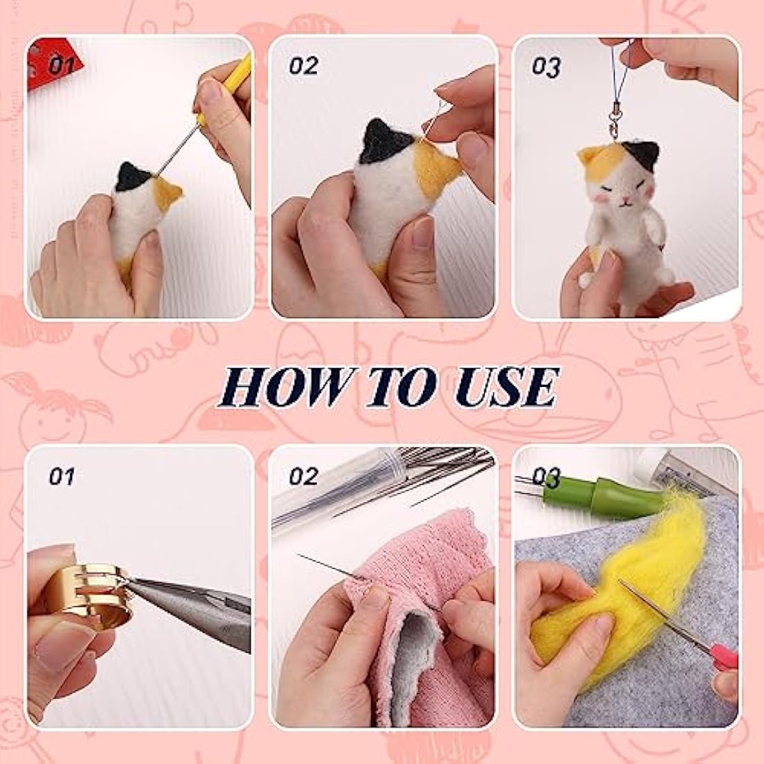 Axmru 60 Colors Needle Felting Kit – 215 Pcs Wool Roving Starter Set