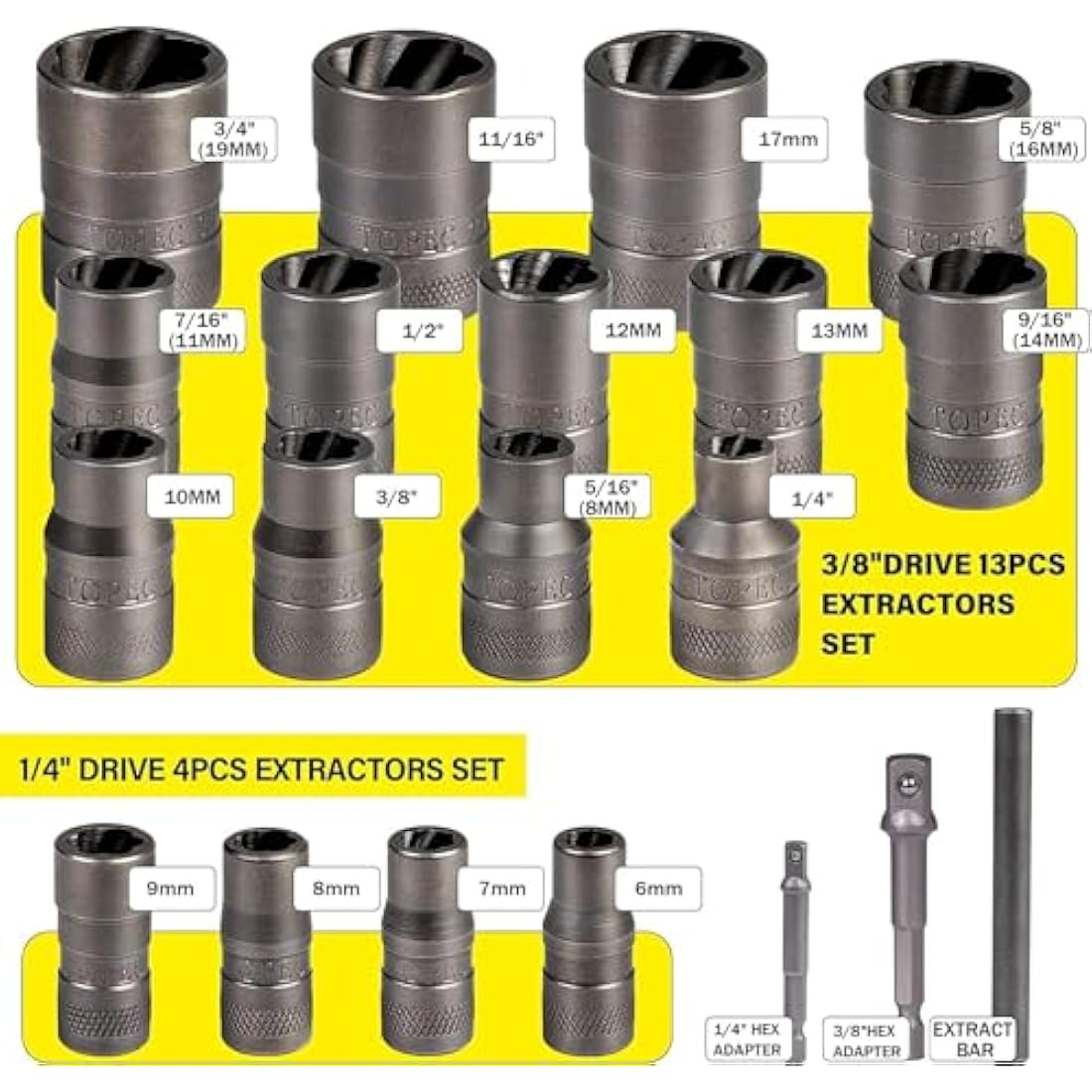 20Pc Extended Bolt Extractor Set | Impact Nut & Screw Remover