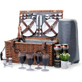 Jolof Store Wicker Picnic Basket for 4 with Insulated Cooler & Blanket