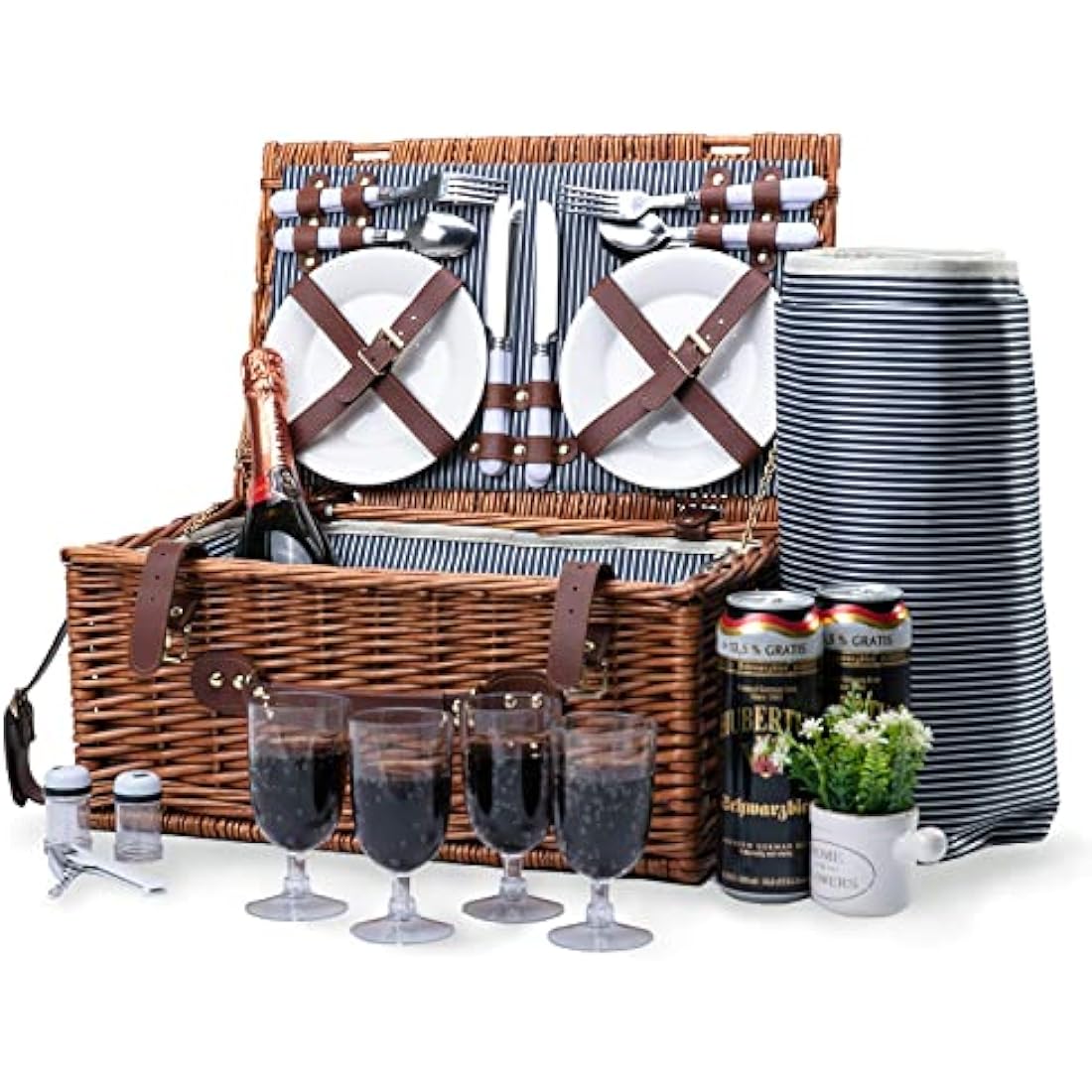 Jolof Store Wicker Picnic Basket for 4 with Insulated Cooler & Blanket