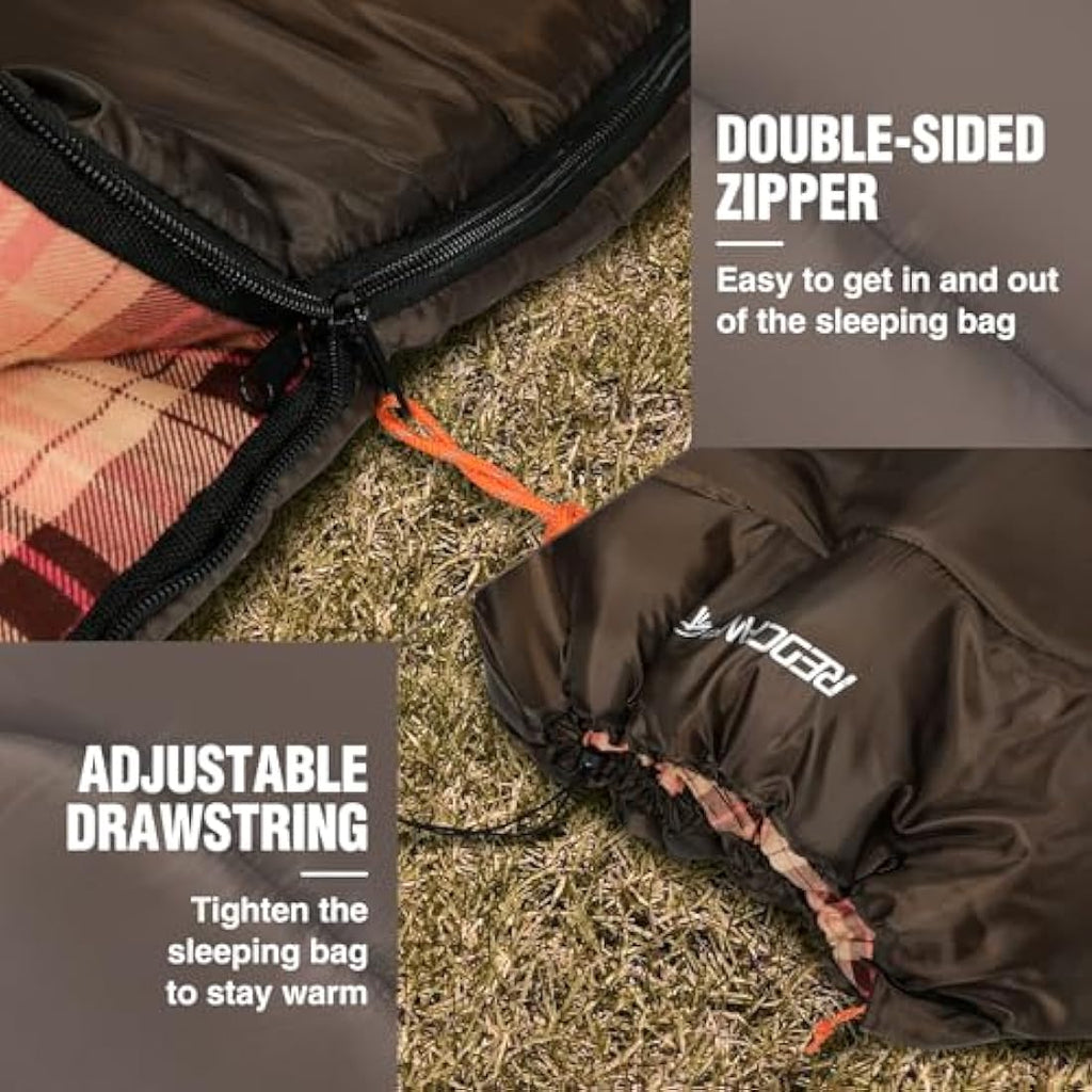 REDCAMP Cotton Flannel Sleeping Bag | 3-Season Waterproof Camping Gear