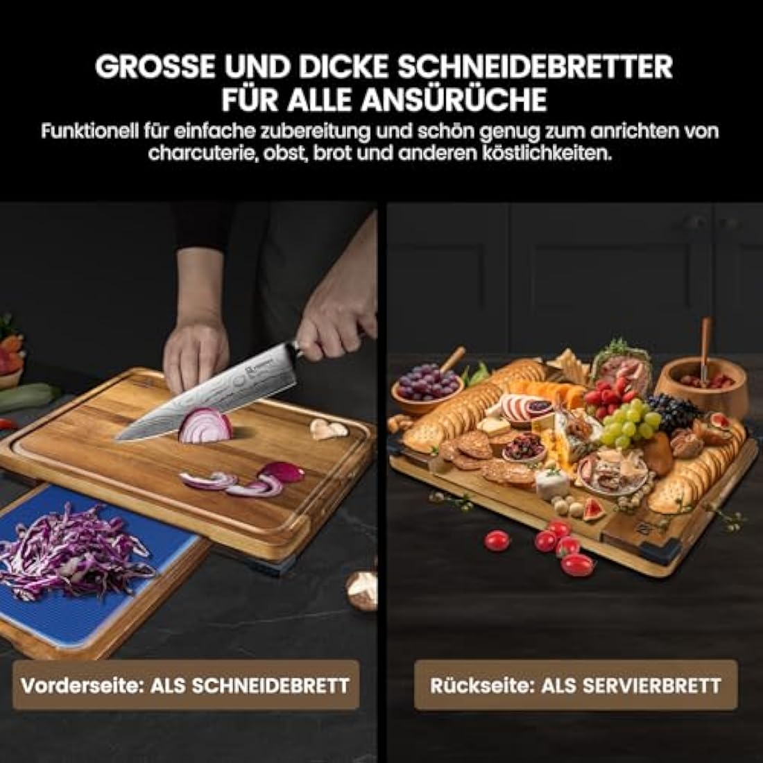 Piklohas Acacia Wood Cutting Board Set – 6 Piece Non-Slip Kitchen Set