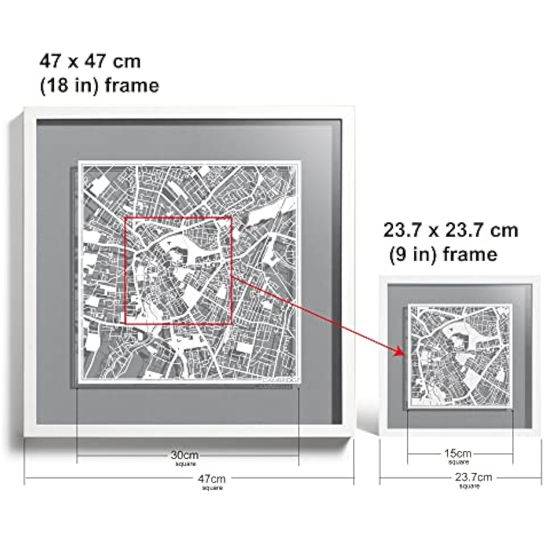 Cambridge Paper Cut Map Framed Wall Art | Jolof Store 9x9 White Frame