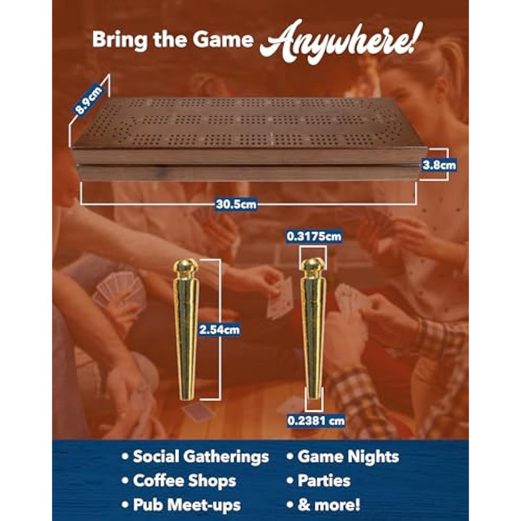 WE Games Walnut Stained Wooden Cribbage Board Set with 9 Metal Pegs