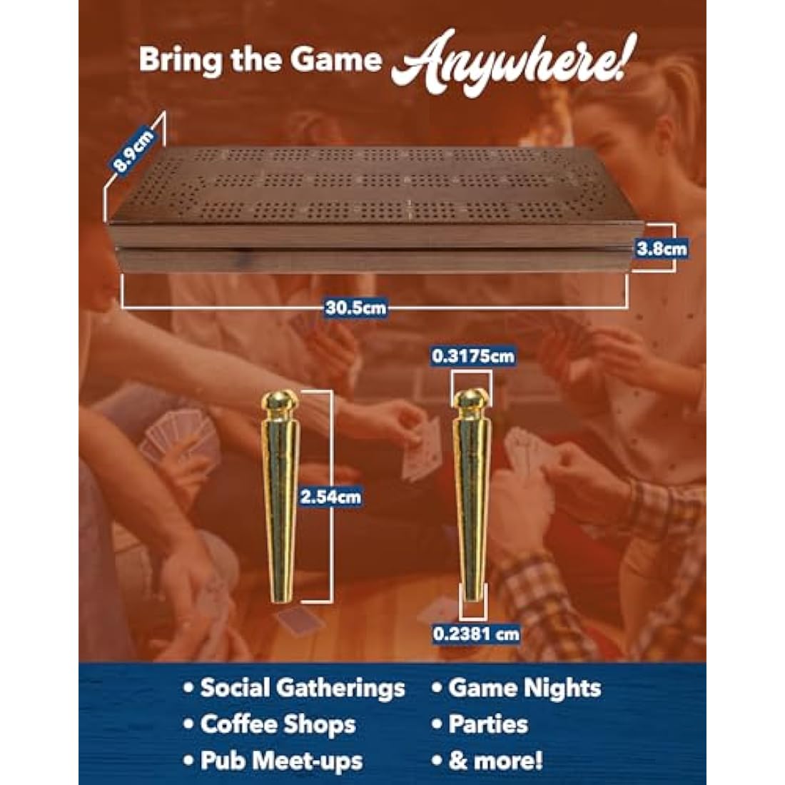 WE Games Walnut Stained Wooden Cribbage Board Set with 9 Metal Pegs