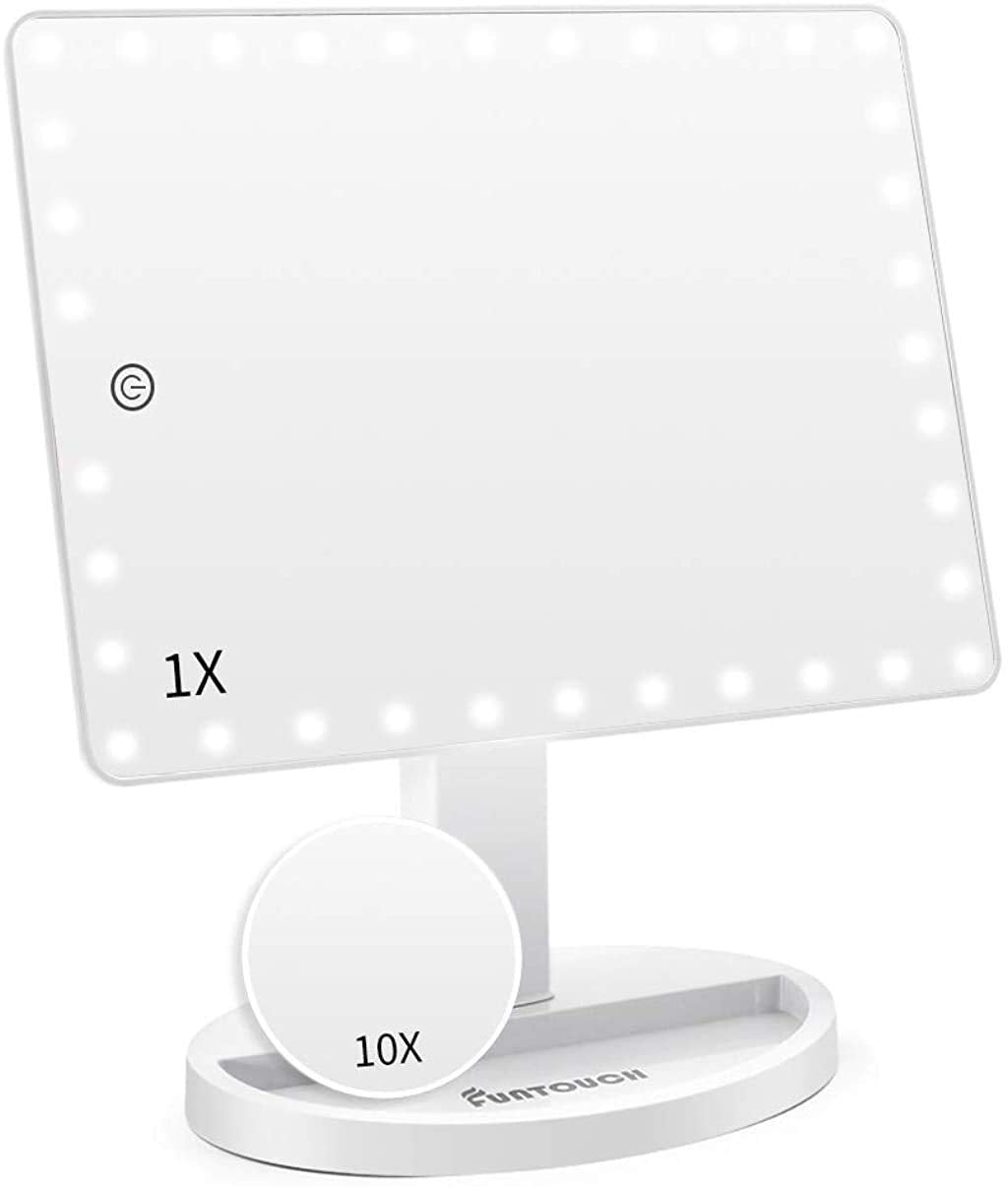 FUNTOUCH Large Lighted Vanity Makeup Mirror | 10X Magnification & 35 LEDs