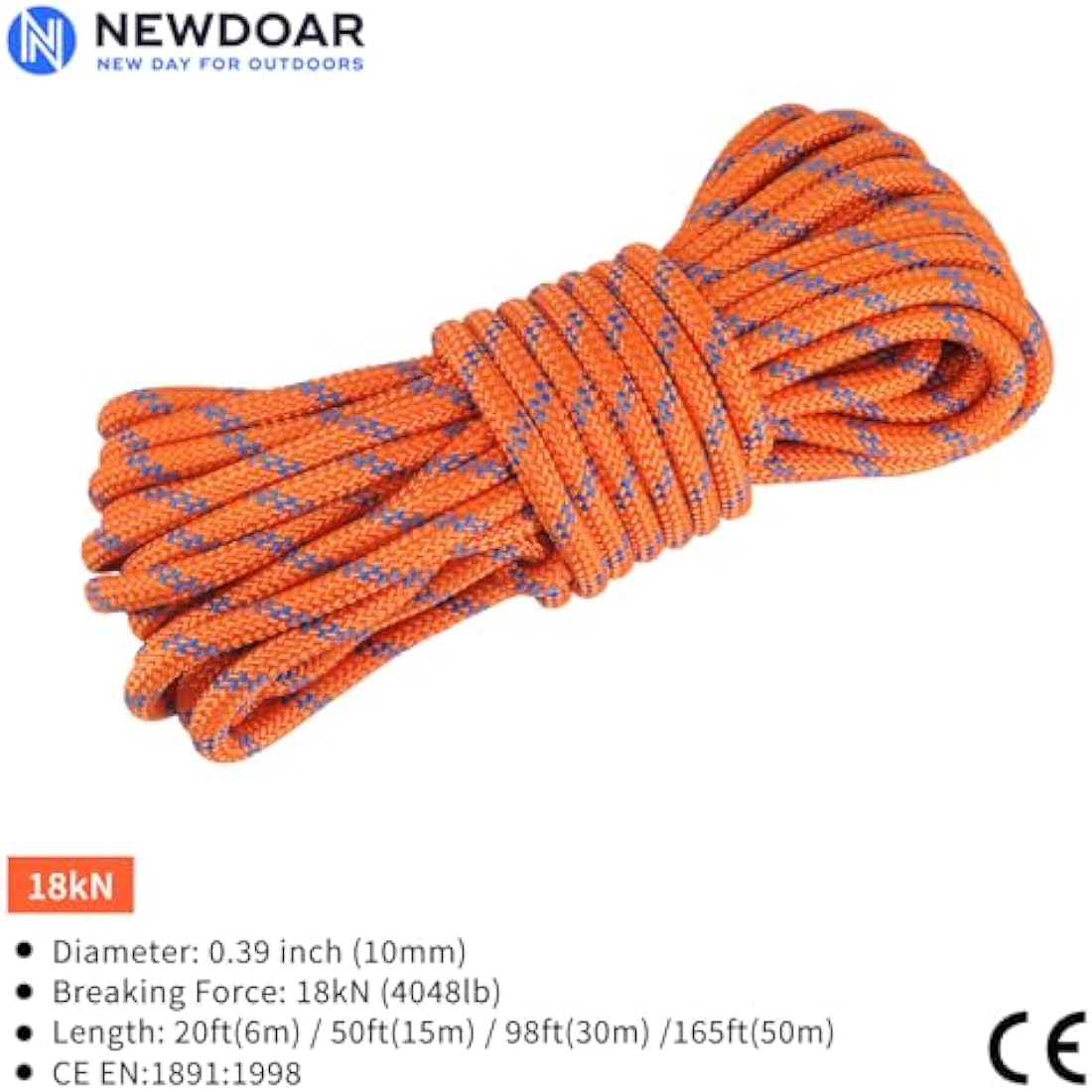NewDoar 10mm Static Accessory Cord – 18KN High Strength Outdoor Utility Rope