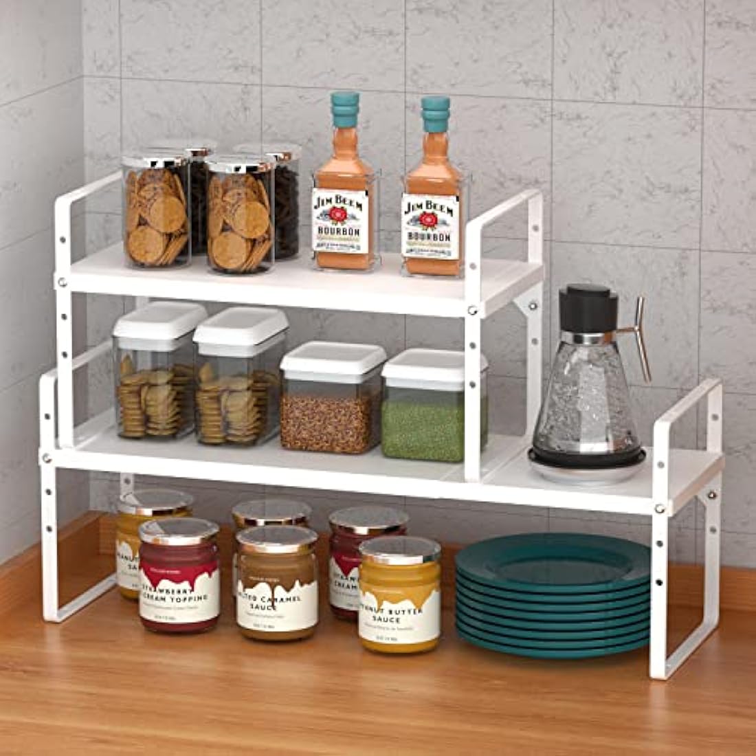 ARCCI Expandable & Stackable Metal Kitchen Cabinet Shelf Organizer – White