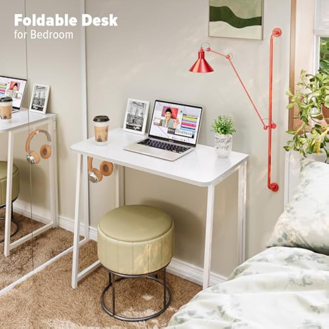 WOHOMO Folding Desk | 80cm Small Portable Wooden Writing Table - White