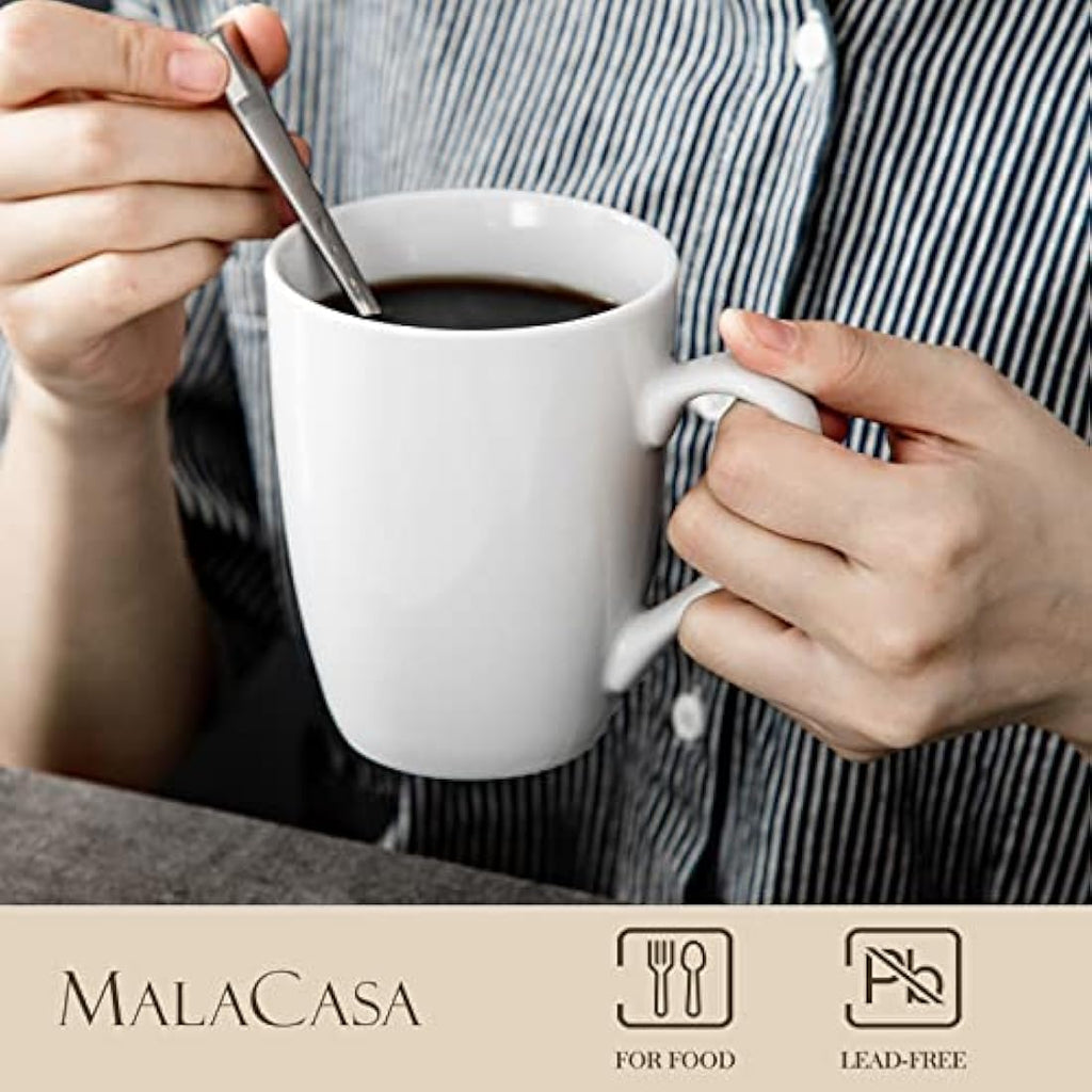 MALACASA Elisa 6-Piece Porcelain Coffee Mug Set | 340ML Ivory White