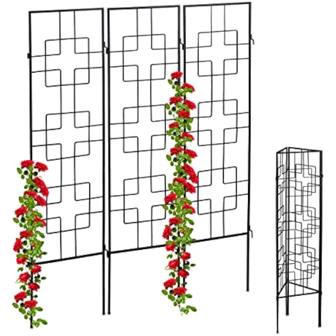 Relaxdays Metal Garden Trellis Set of 3 | Black Steel Plant Support