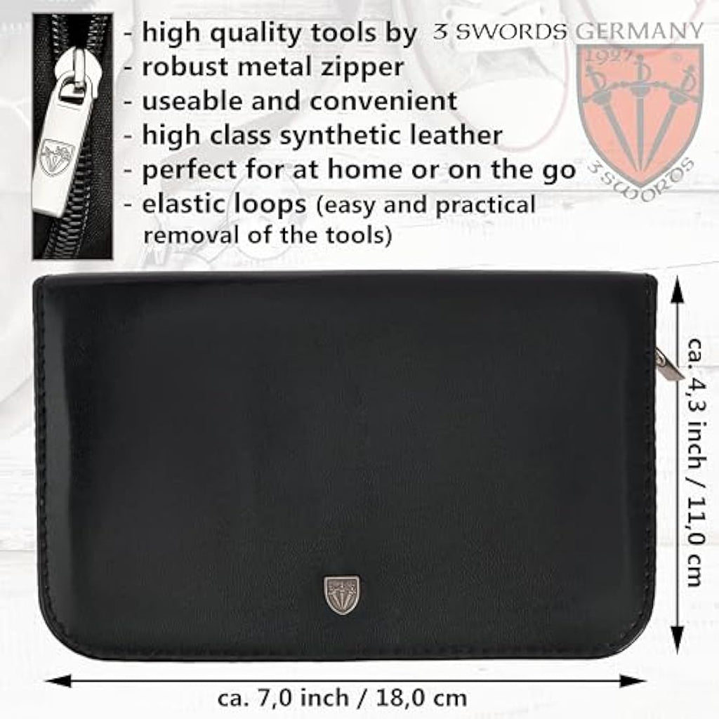 3 Swords Germany 10-Piece Manicure Pedicure Kit | Black Leather Case