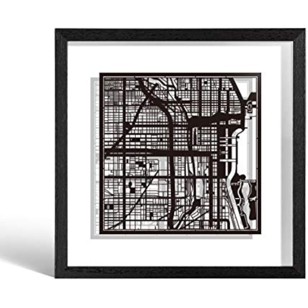Jolof Store Chicago Paper Cut Map – Framed 9x9 Laser Cut Wall Art