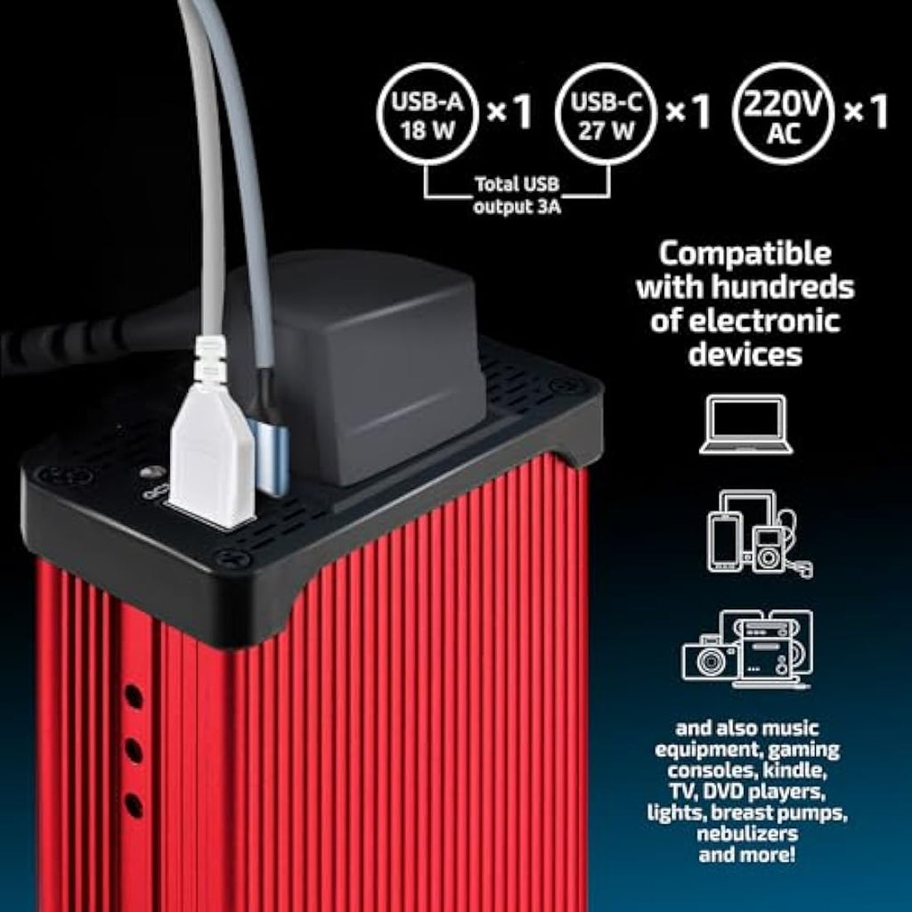 Odoga 300W Car Power Inverter | 12V to 240V Converter with USB-C & USB-A