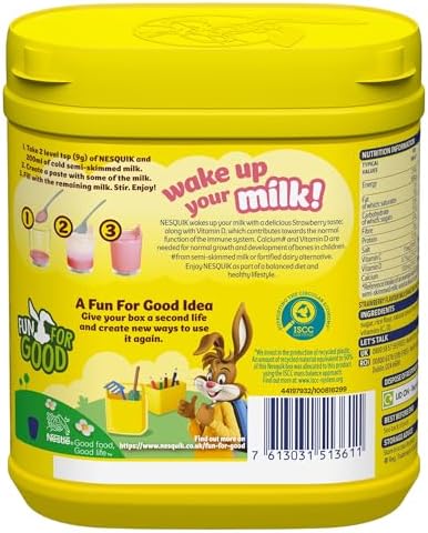 Nesquik Strawberry Milkshake Powder – Vitamin D & C, 500g (Pack of 10)