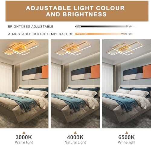 JIINOO 110cm Modern Square LED Ceiling Light - Dimmable Flush Mount, Gold