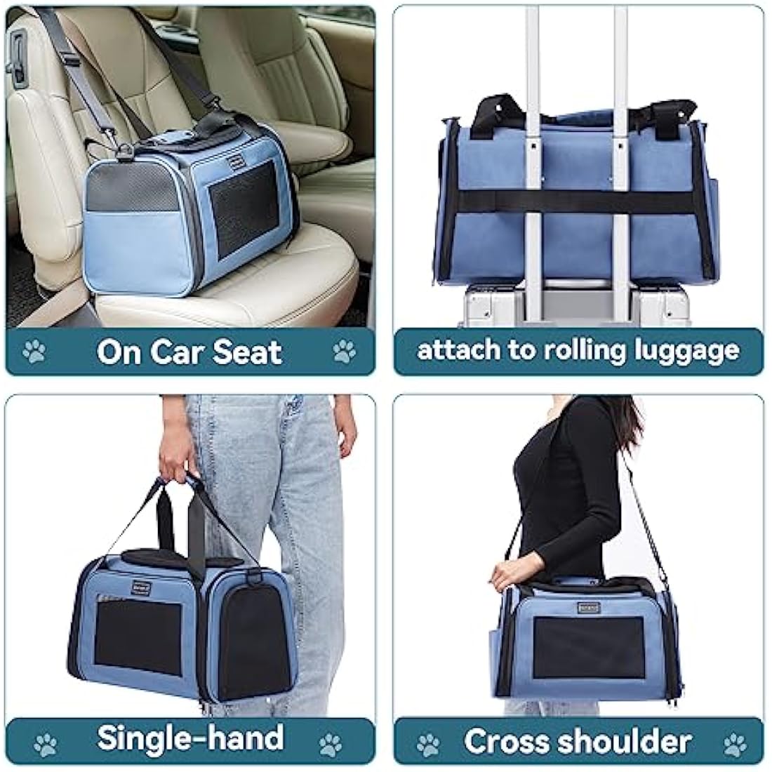 Petsfit Large Soft Cat Carrier with Fleece Mat for Small Dogs - Blue