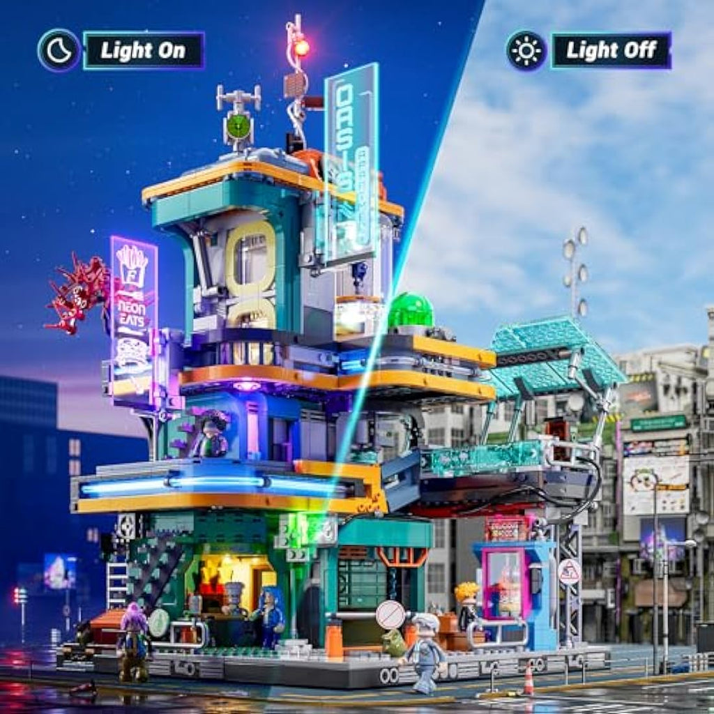 FUNWHOLE Cyberpunk Mansion LED Building Set – 2524 Pcs Modular City