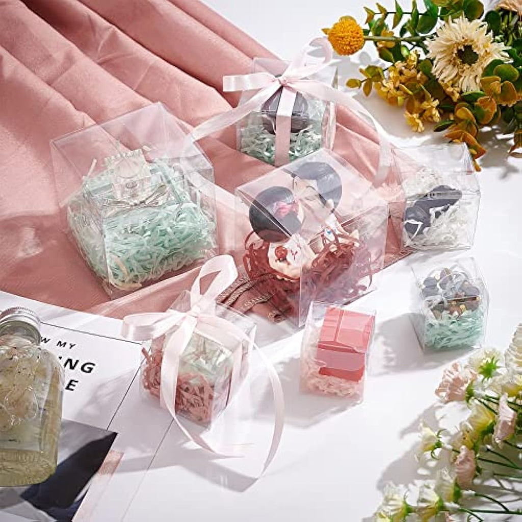 BENECREAT 30PCS Clear PVC Cube Gift Boxes | 8x8x8cm Transparent Favor Boxes