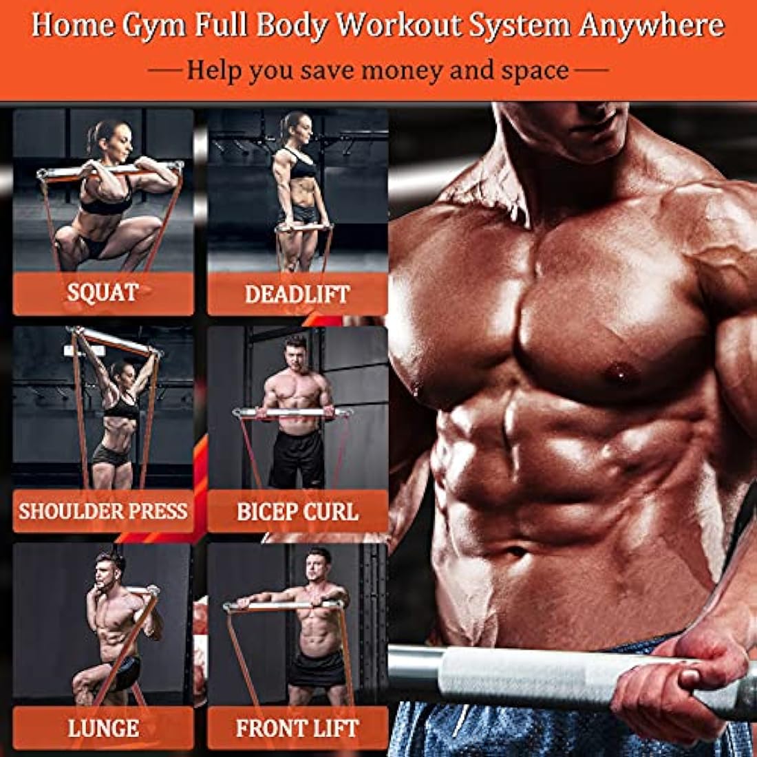 Jolof Store Resistance Bands Set with 75cm Detachable Exercise Bar