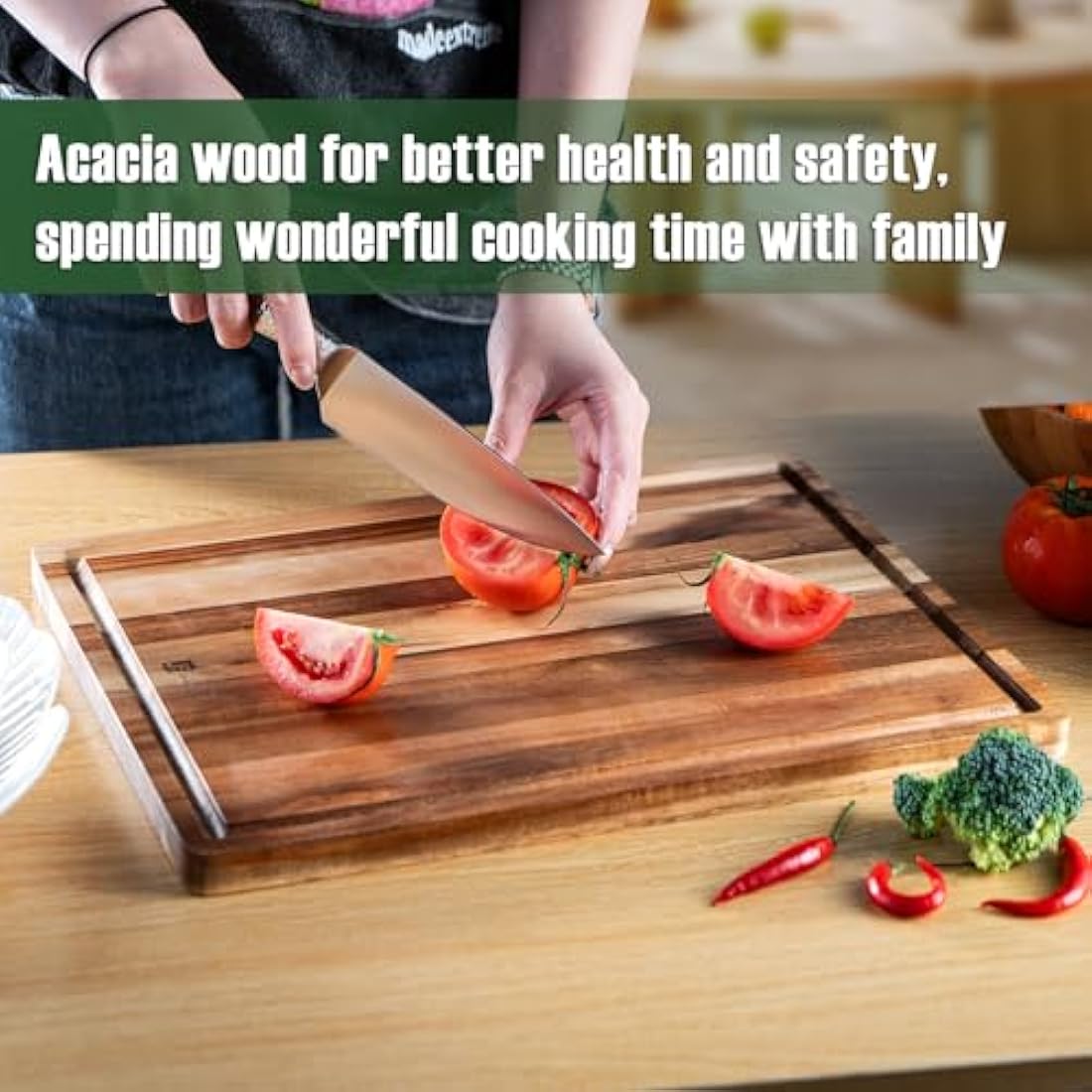 James.F Acacia Wood Chopping Board | Reversible Serving Board with Juice Groove