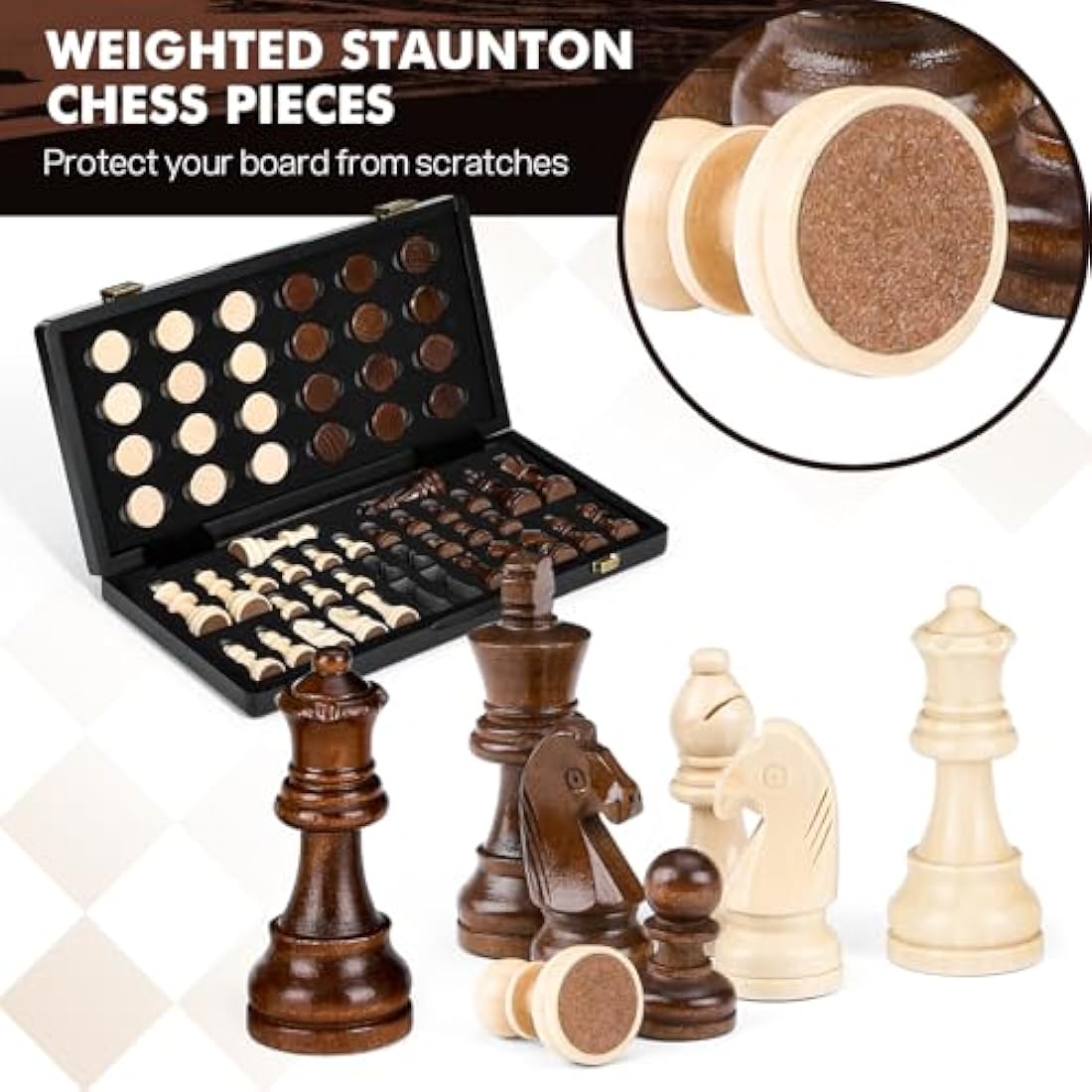 Peradix 15" Magnetic Wooden Chess and Checkers Set – 2-in-1 Foldable Board