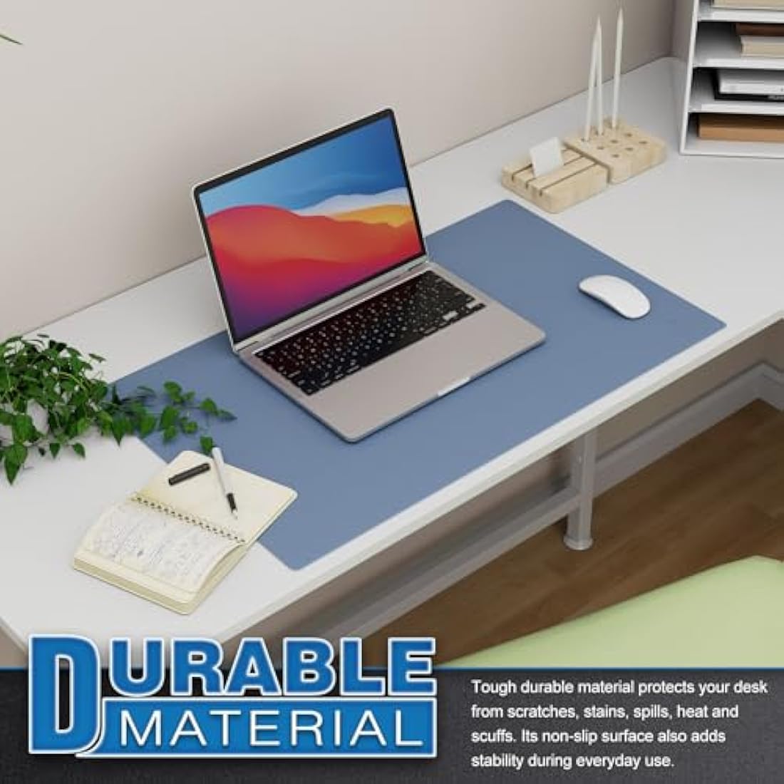 K KNODEL Leather Desk Mat – Small Office Mouse Pad & Blotter, Lake Blue