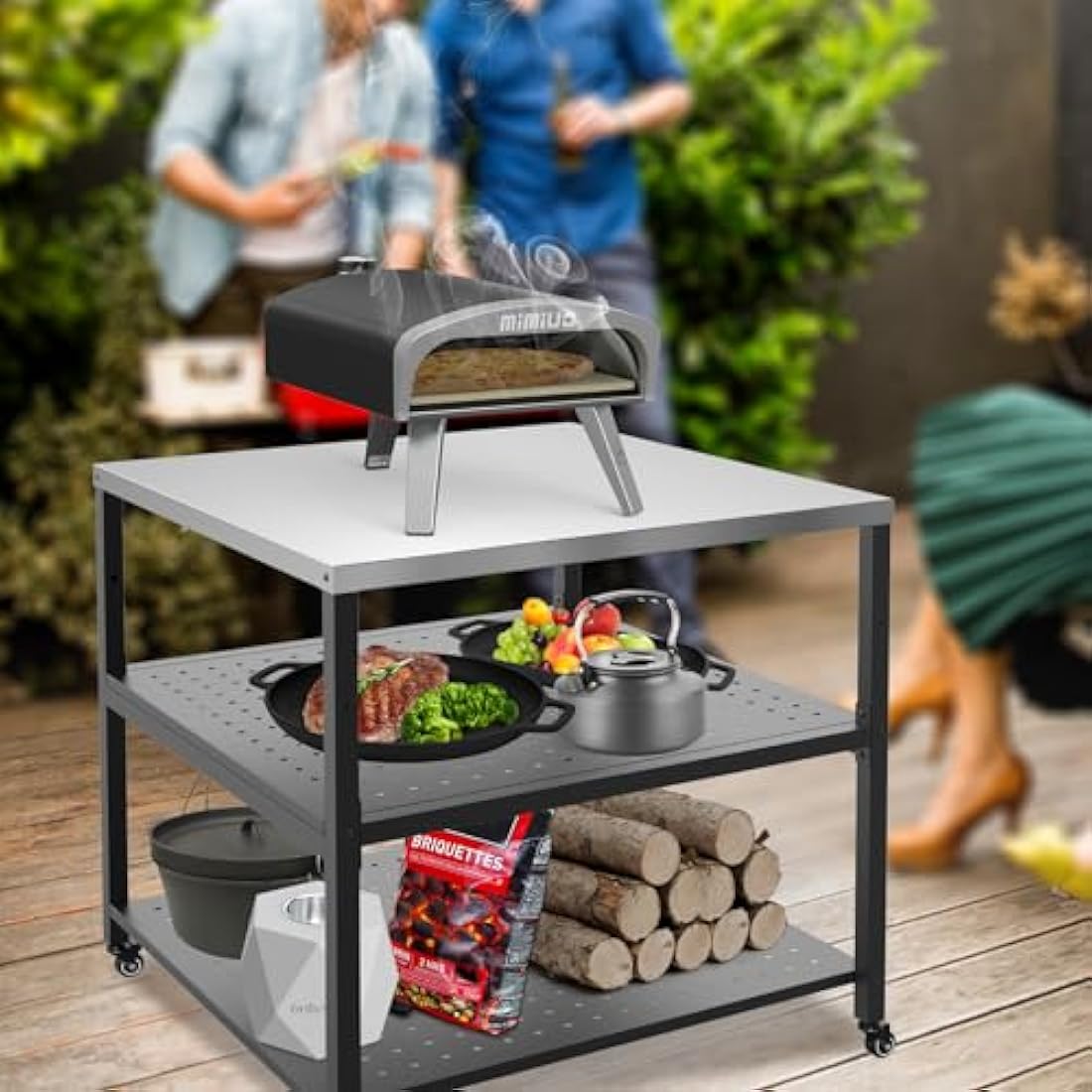 Heavy Duty Pizza Oven Stand | Stainless Steel Table with Wheels
